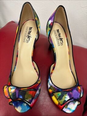 Coach and Four Multicolor Satin Peep-Toe Pumps with Bowi- 3” heels -NWOT
